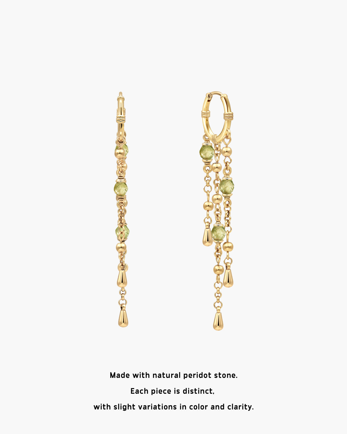 Olive Peridot Tassel Drop Earrings in Gold
