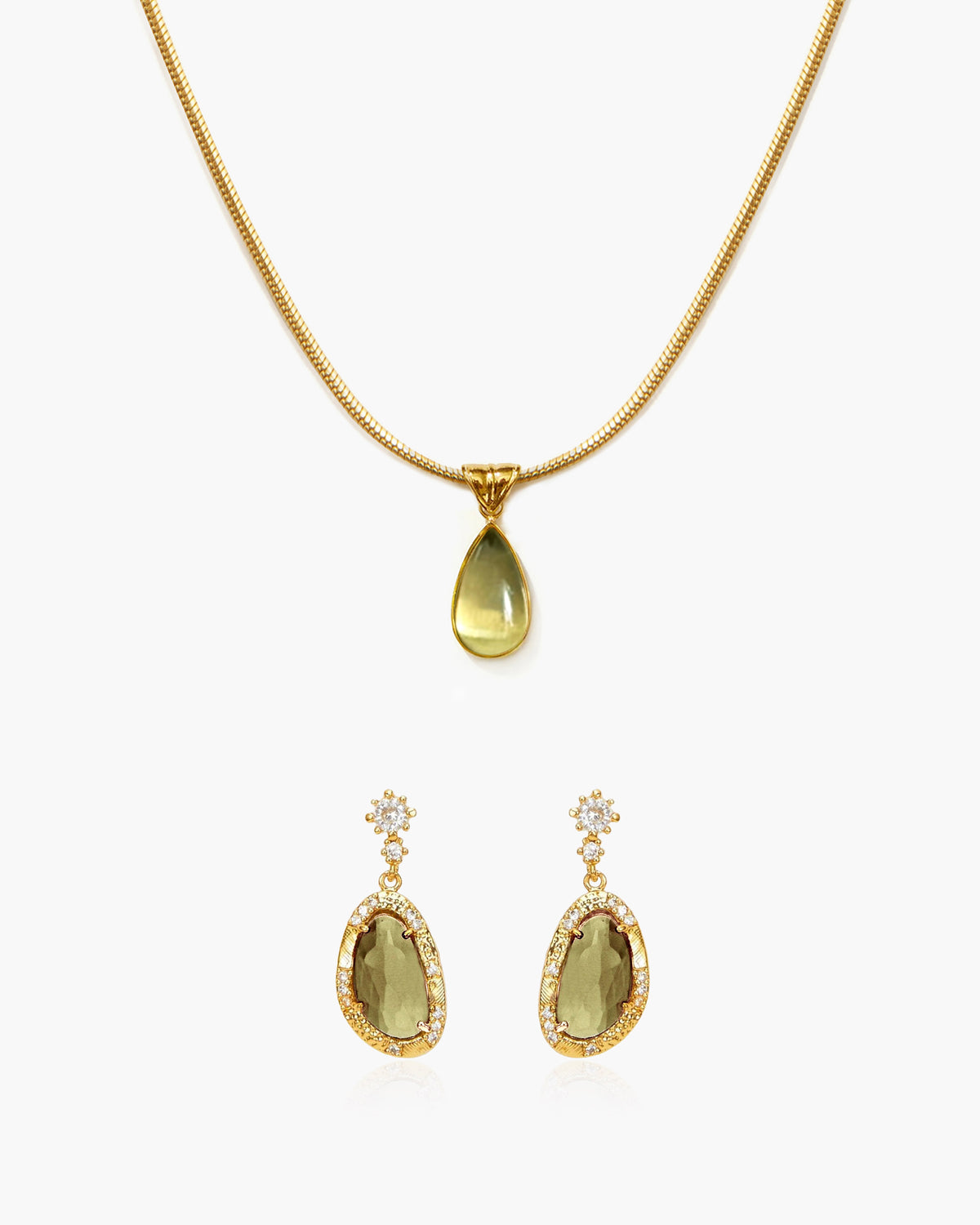 Waterdrop Necklace & Olive Marquise Earrings Set - En Route Jewelry