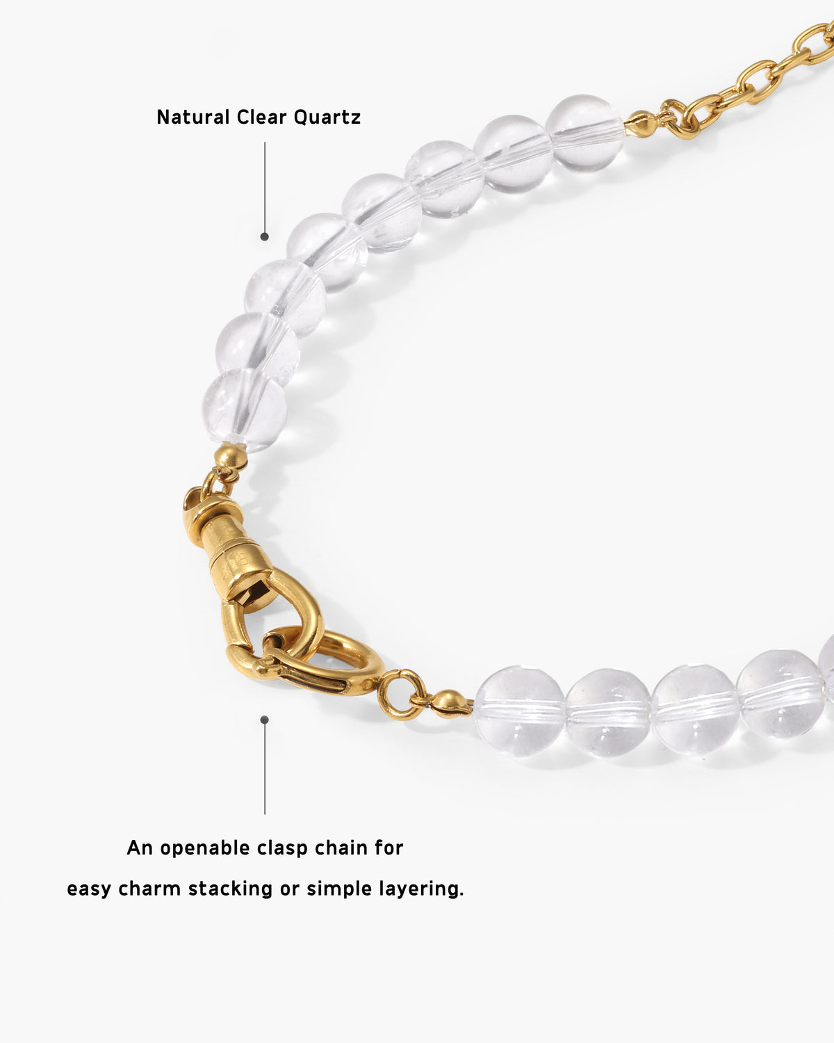 Clear Quartz Beaded Necklace with Charm Holder Clasp - En Route Jewelry