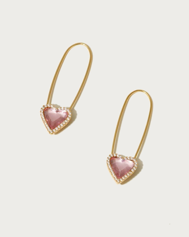 Pink Heart Safety Pin Aretes