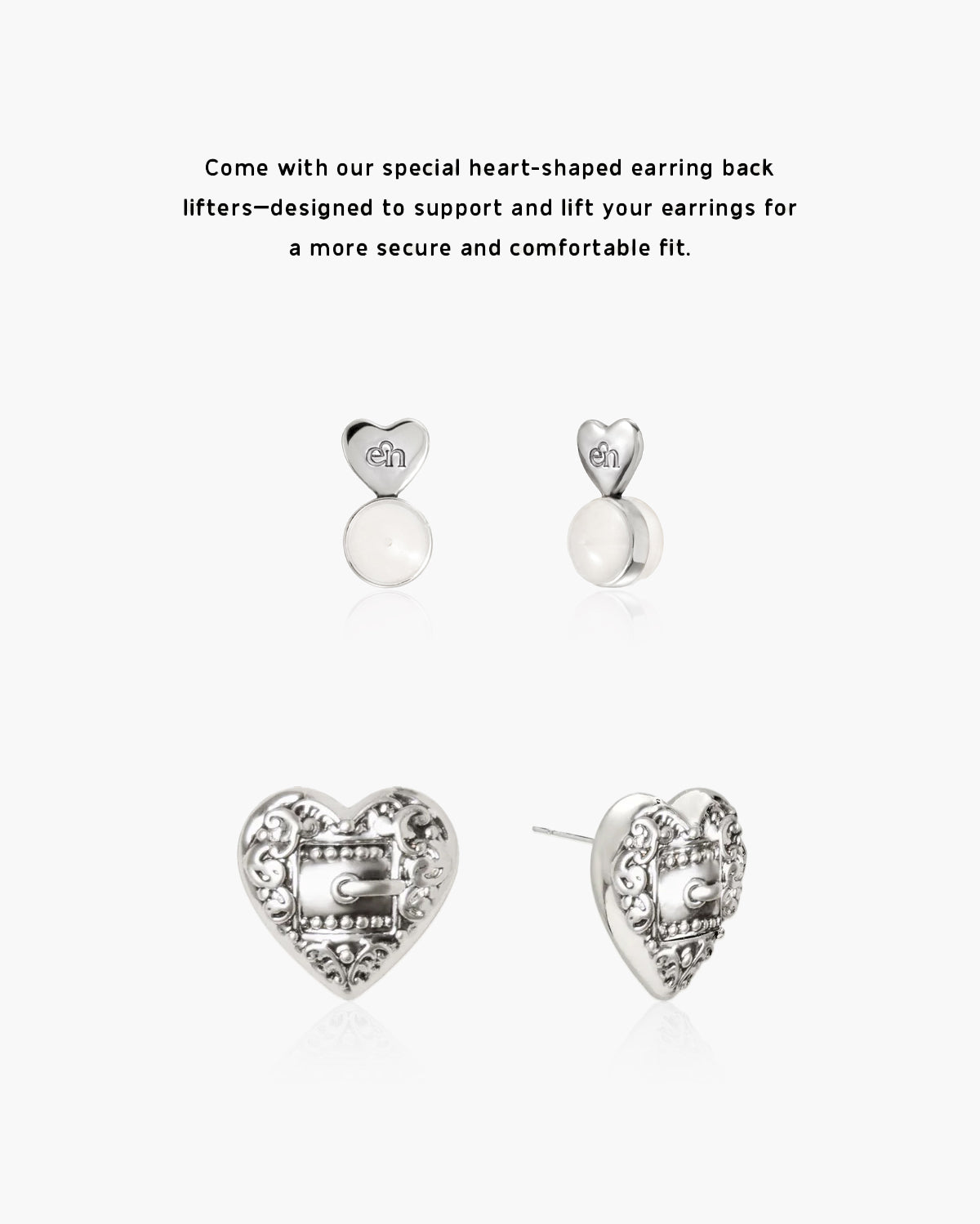 Belted Heart Stud Earrings in Silver - En Route Jewelry