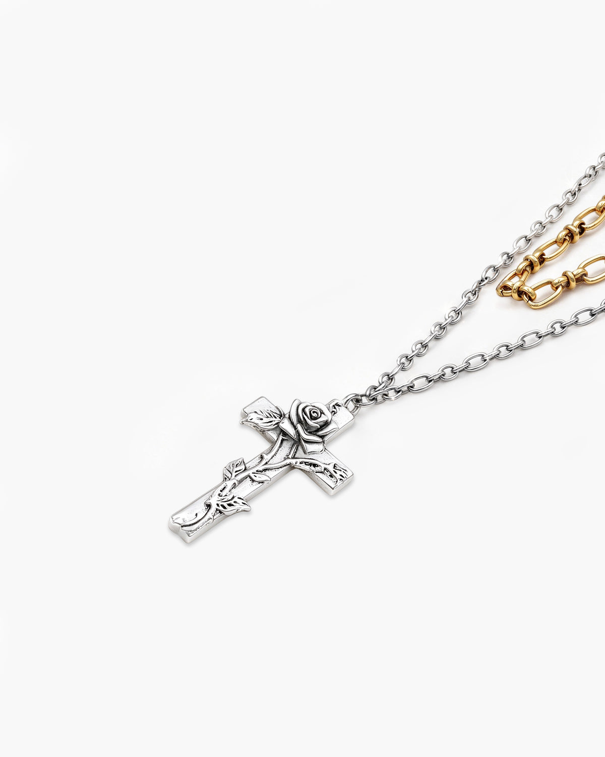 Wild Rose Layered Cross Necklace in Two-Tone - en route jewelry