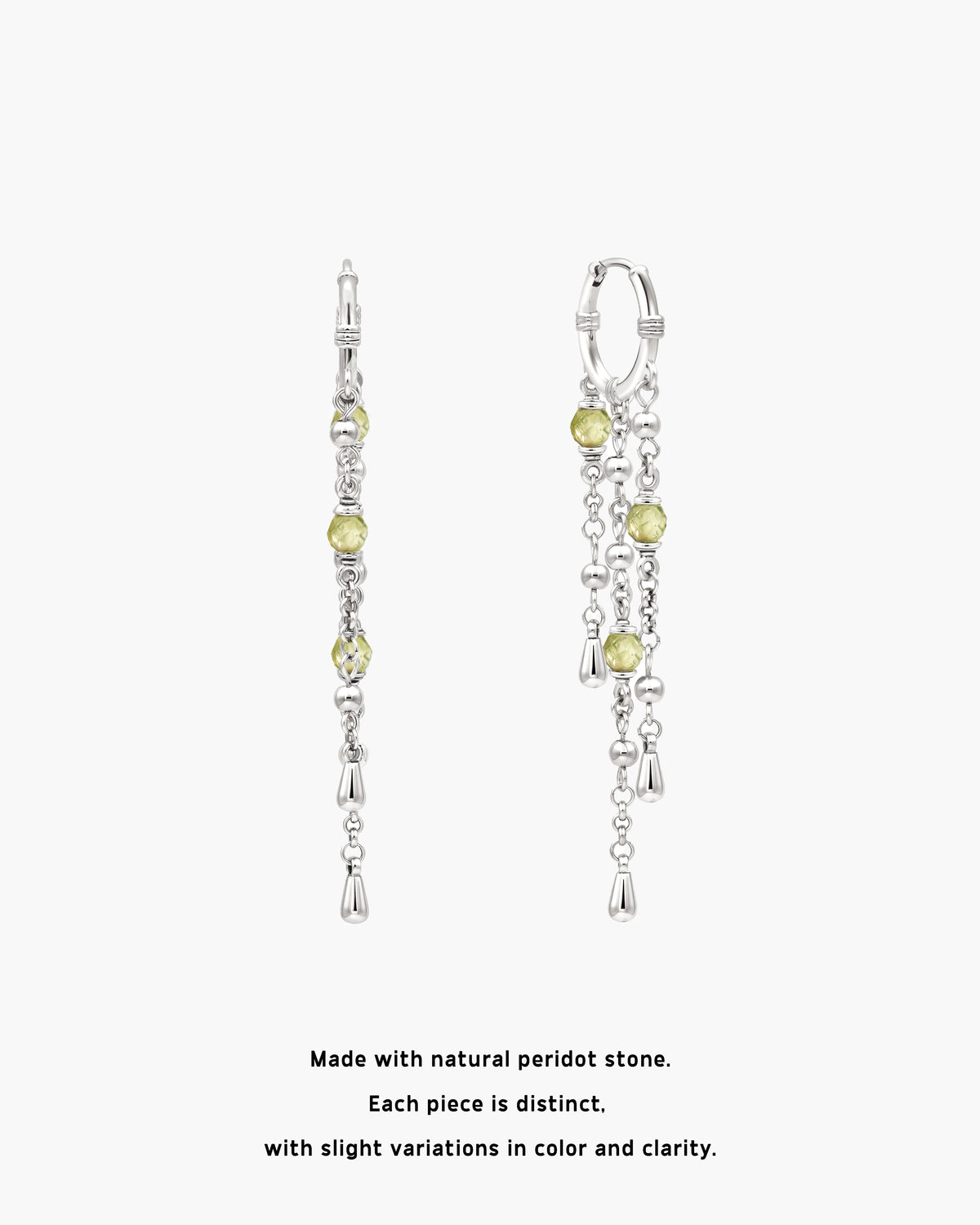Olive Peridot Tassel Drop Earrings in Silver