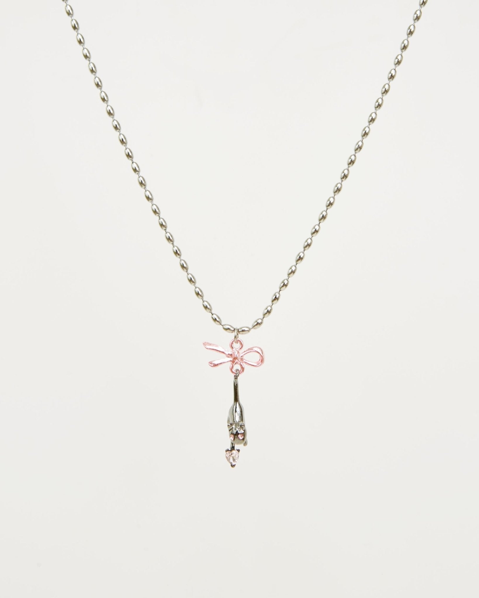 Kitty Pink Bow Necklace