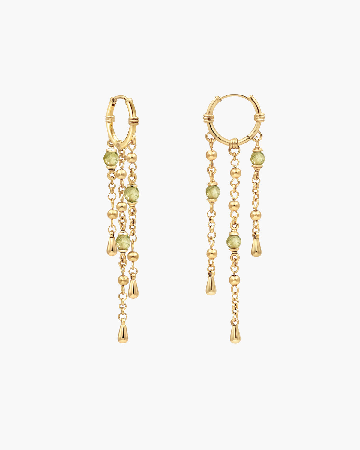 Olive Peridot Tassel Drop Earrings in Gold