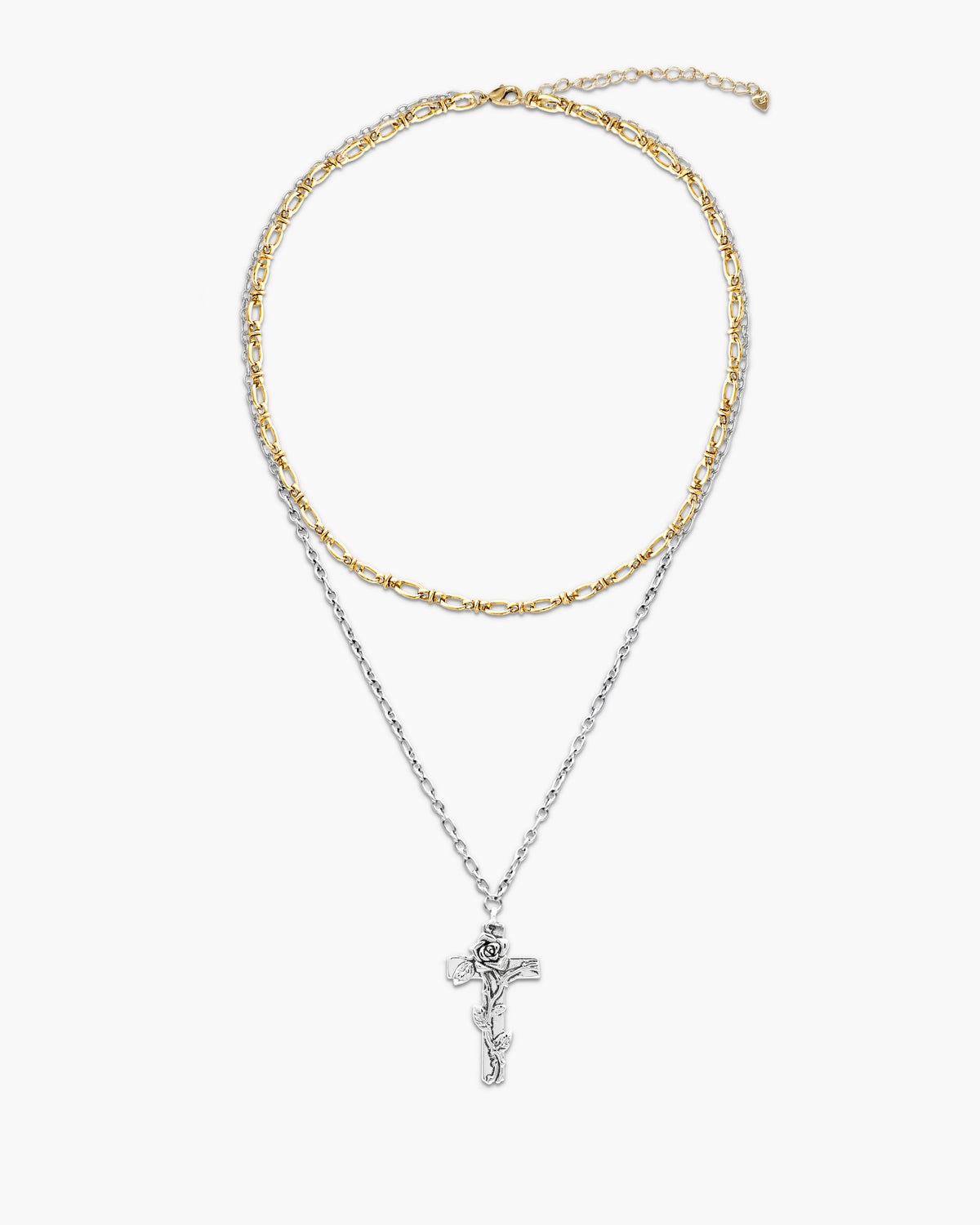 Wild Rose Layered Cross Necklace in Two-Tone - en route jewelry