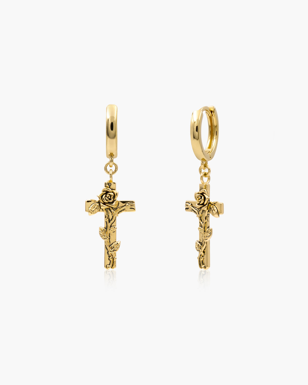 Wild Rose Cross Earrings in Gold