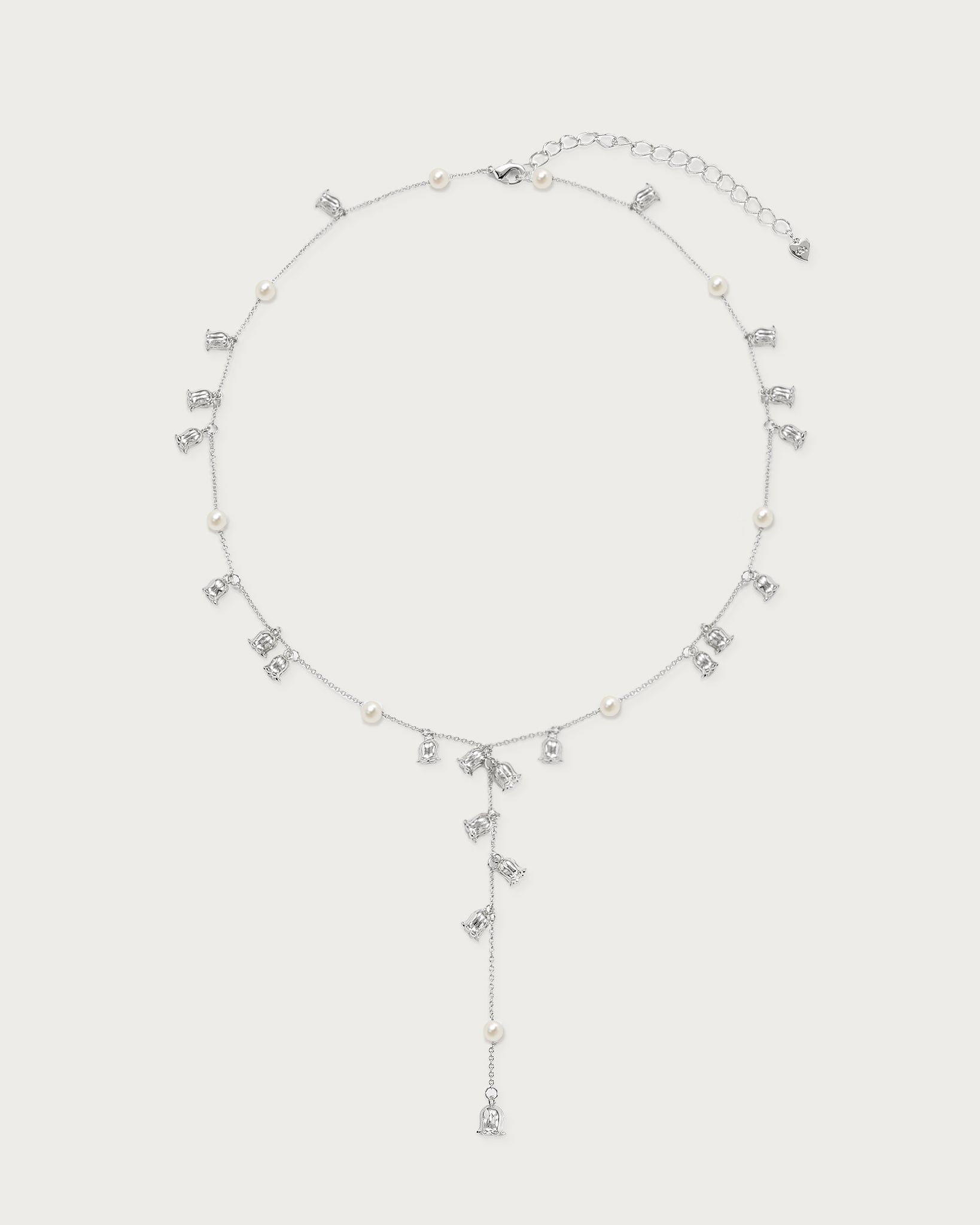 Lily of the Valley Pearl Lariat Necklace in Silver