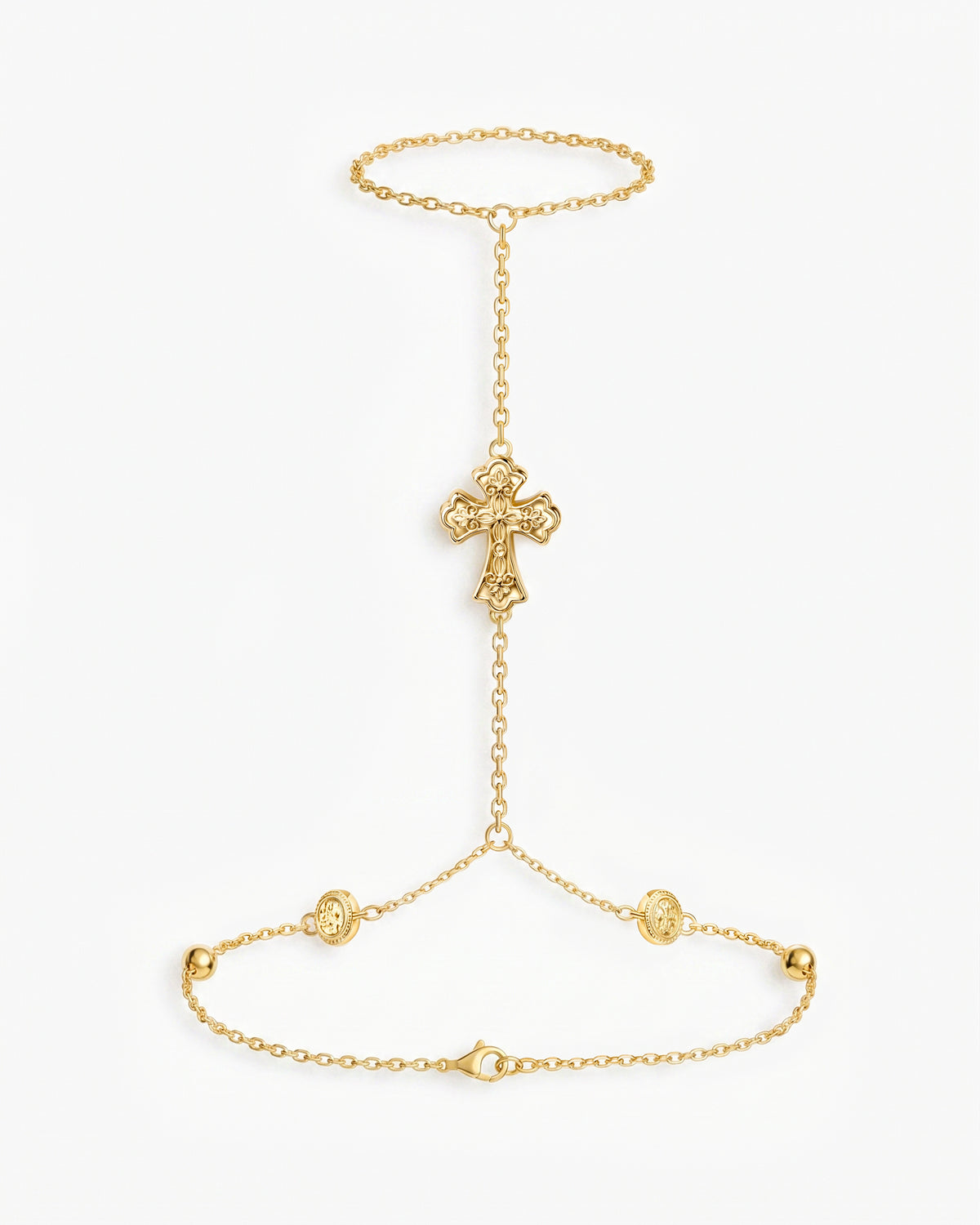 Relic Cross Charm Hand Chain in Gold