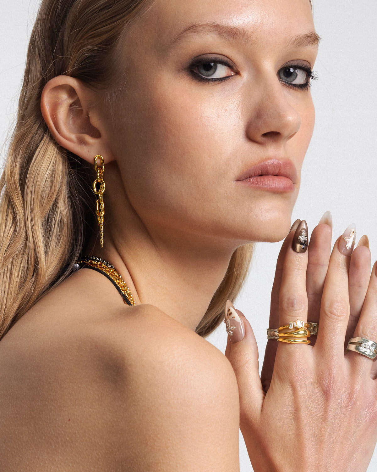 Molten Dual Chain Drop Earrings in Gold - en route jewelry