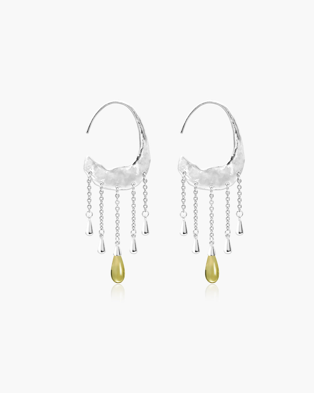 Crescent Tassel Drop Earrings in Silver