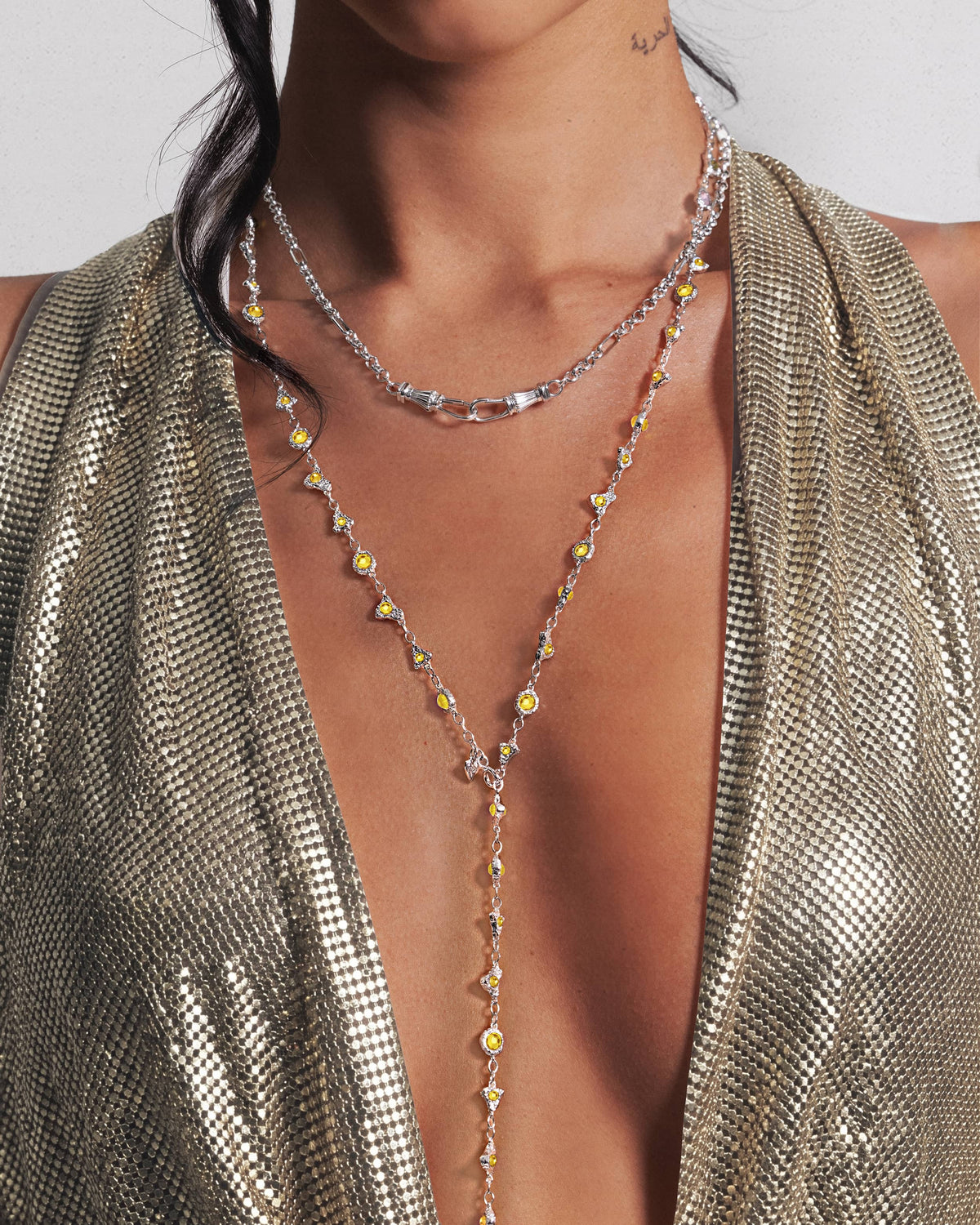 Lemon Crystal Long Chain in Silver - en route jewelry
