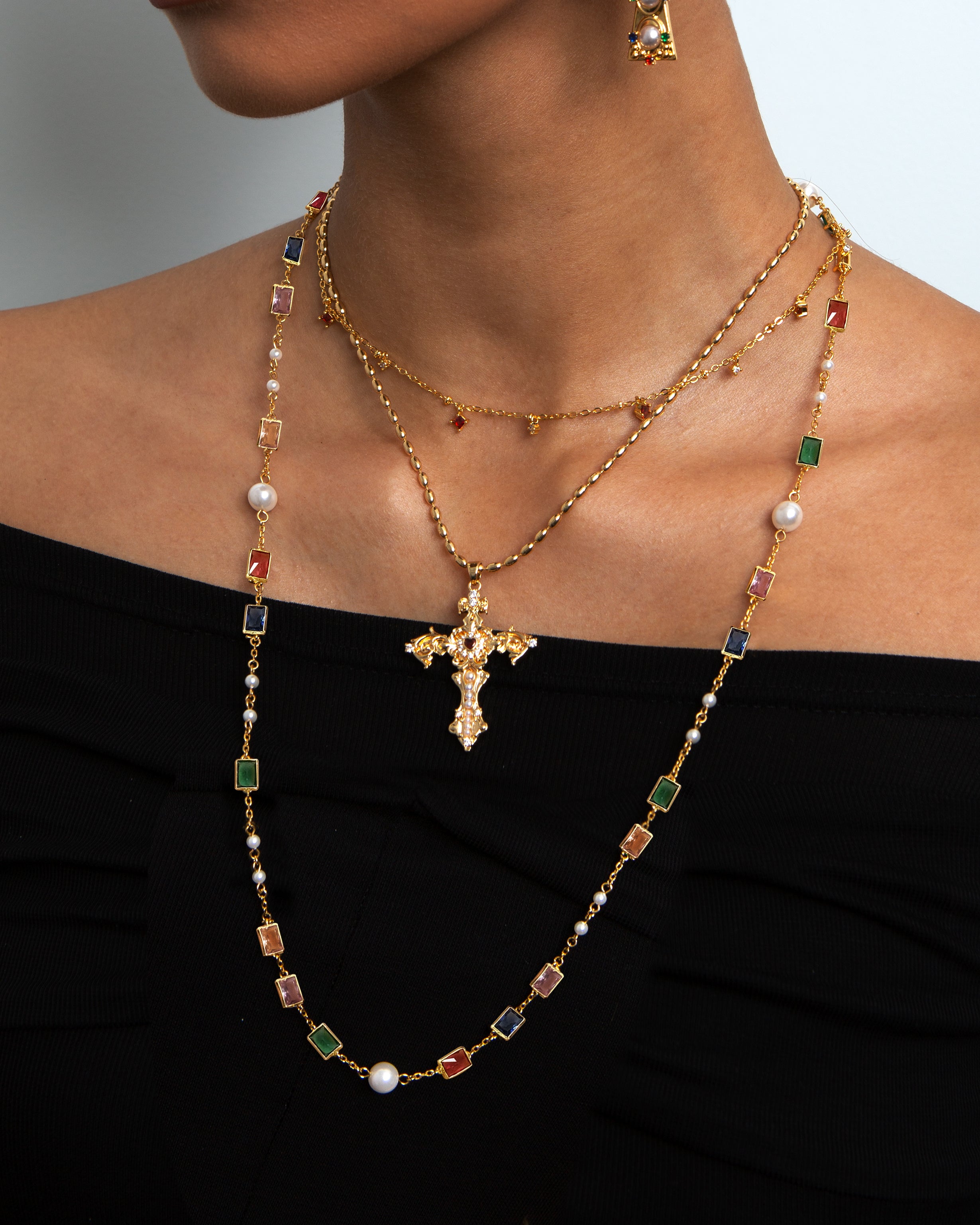 Lover of Helius Pearl Cross Necklace