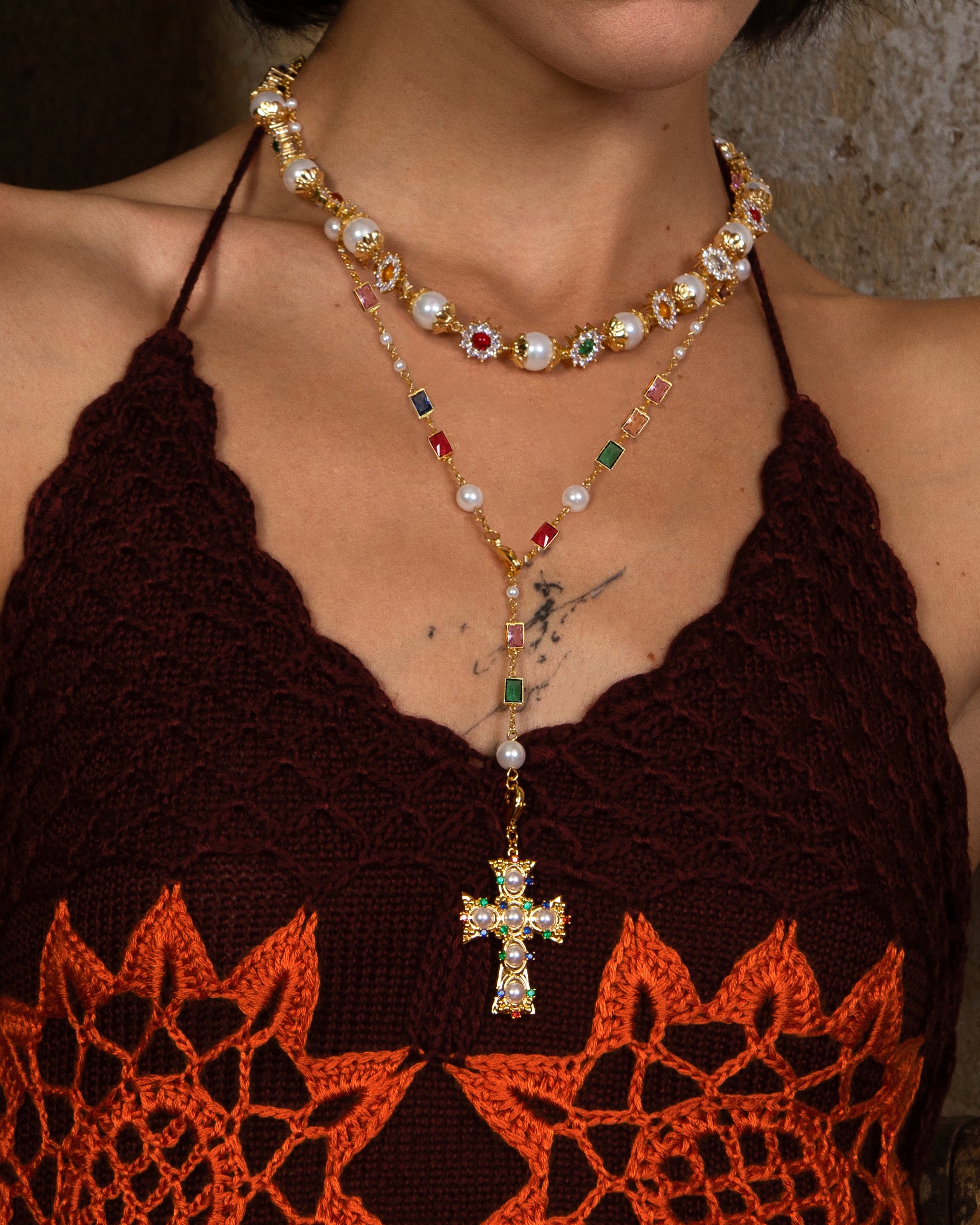 Lover of Helius Pearl Cross Necklace