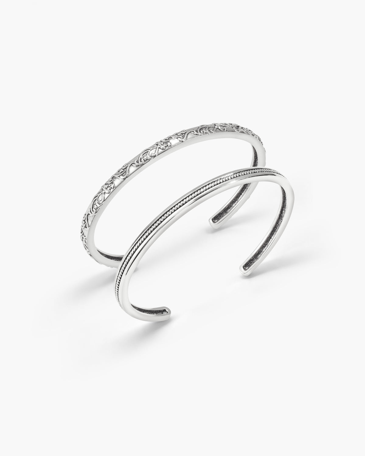 Orchid Stacking Bangle Set in Silver