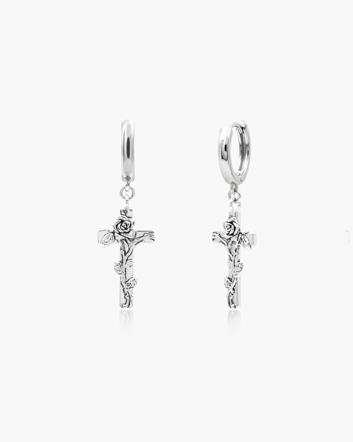 Wild Rose Cross Earrings in Silver - en route jewelry