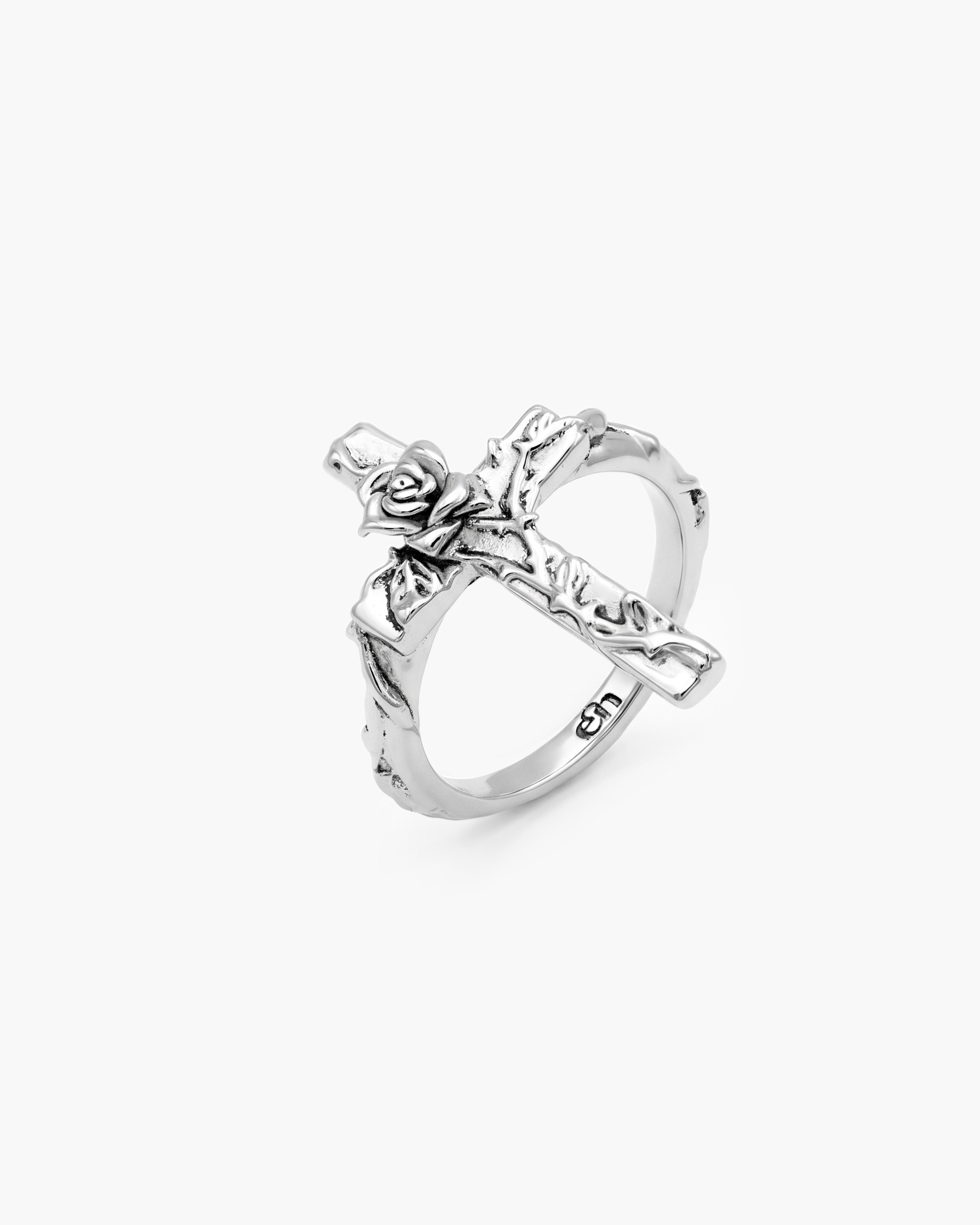 Wild Rose Cross Ring in Silver | en route jewelry