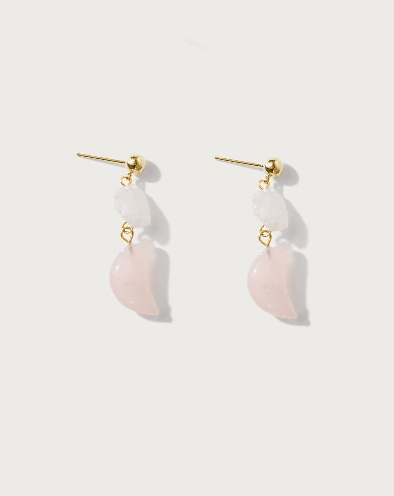 Rose Quartz Crystal Moon Earrings