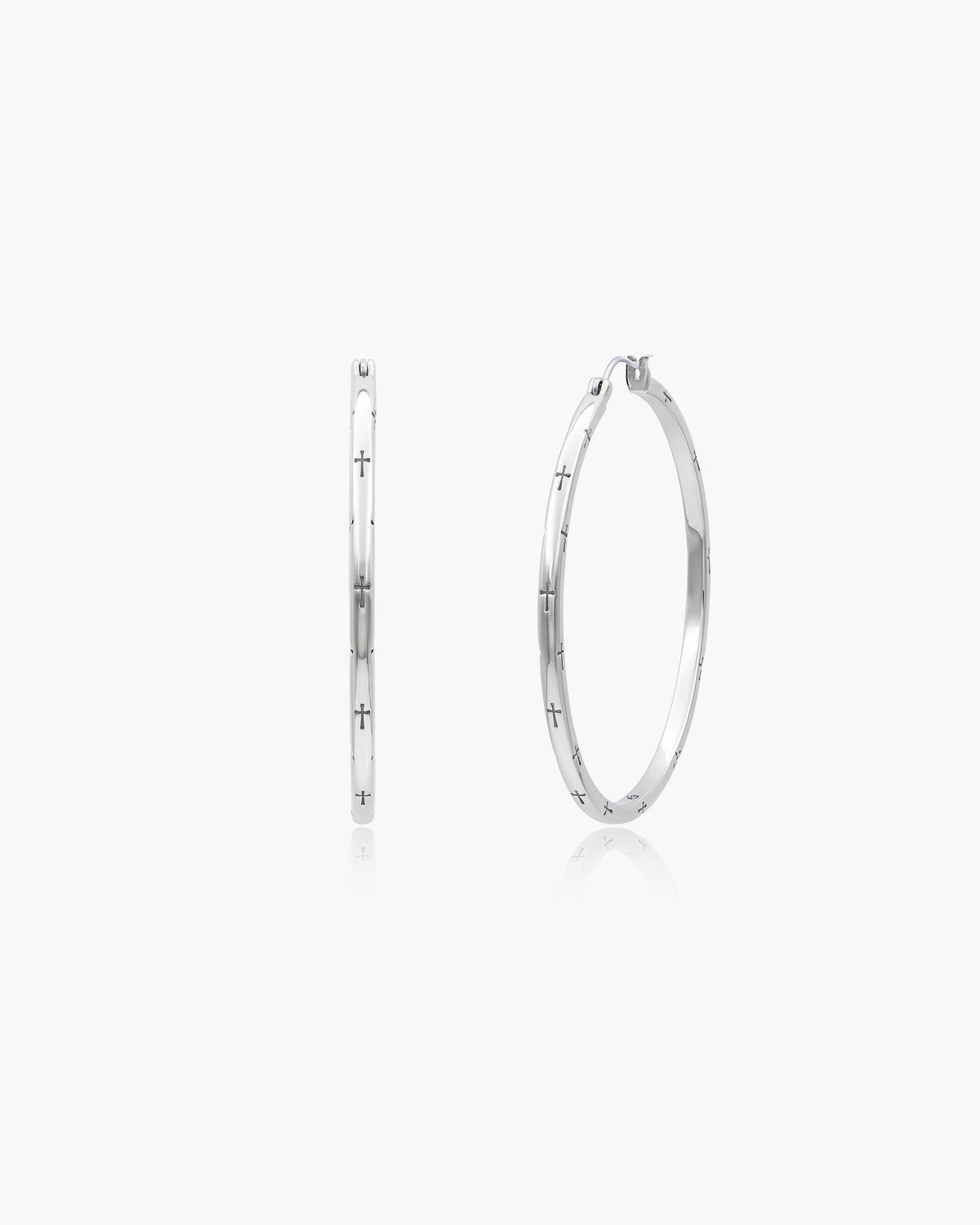 Cross Engraved Large Hoops in Gold - en route jewelry