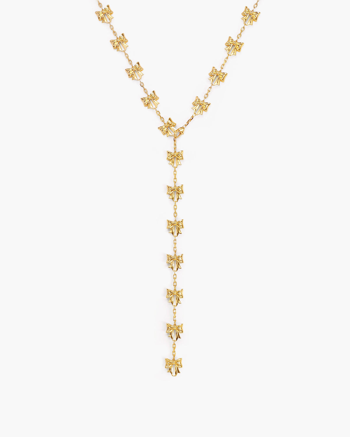 Bow Lariat Long Necklace in Silver