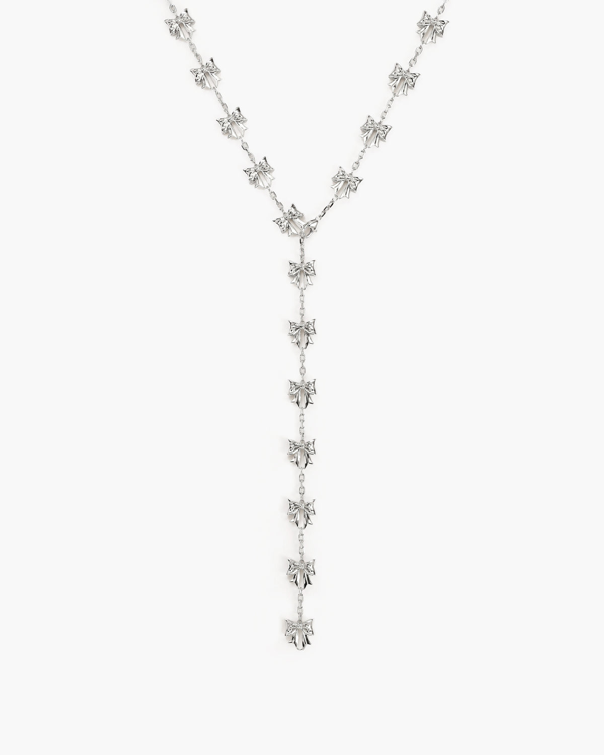 Bow Lariat Long Necklace in Silver