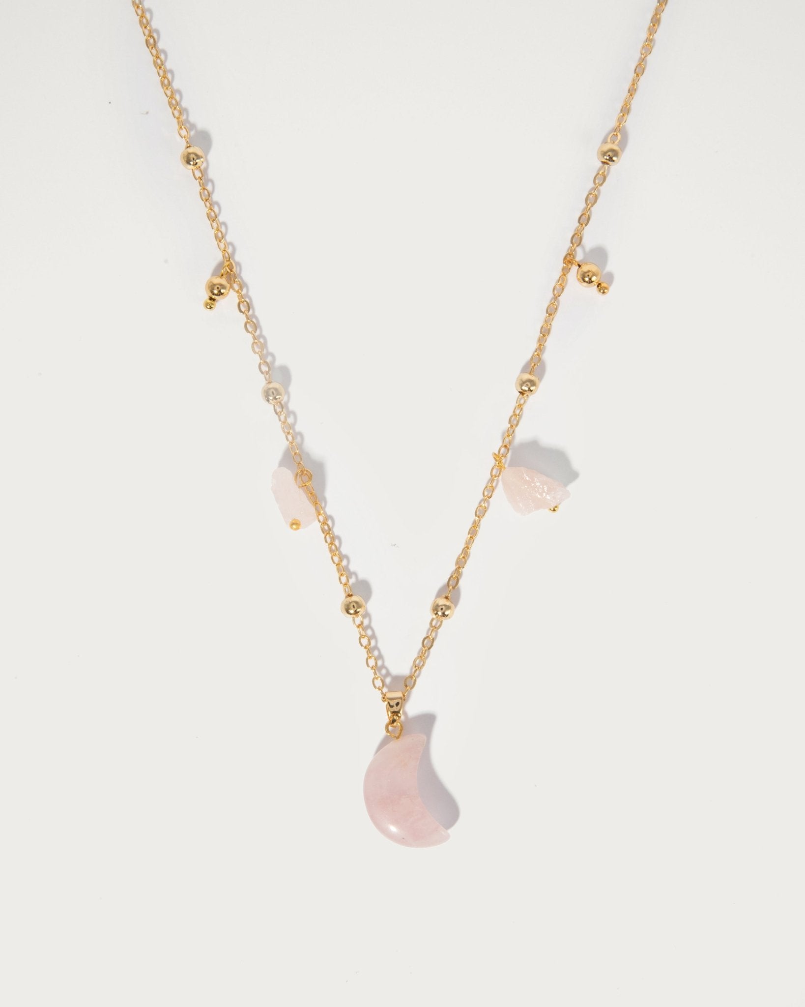 Rose Quartz Crystal Moon Necklace