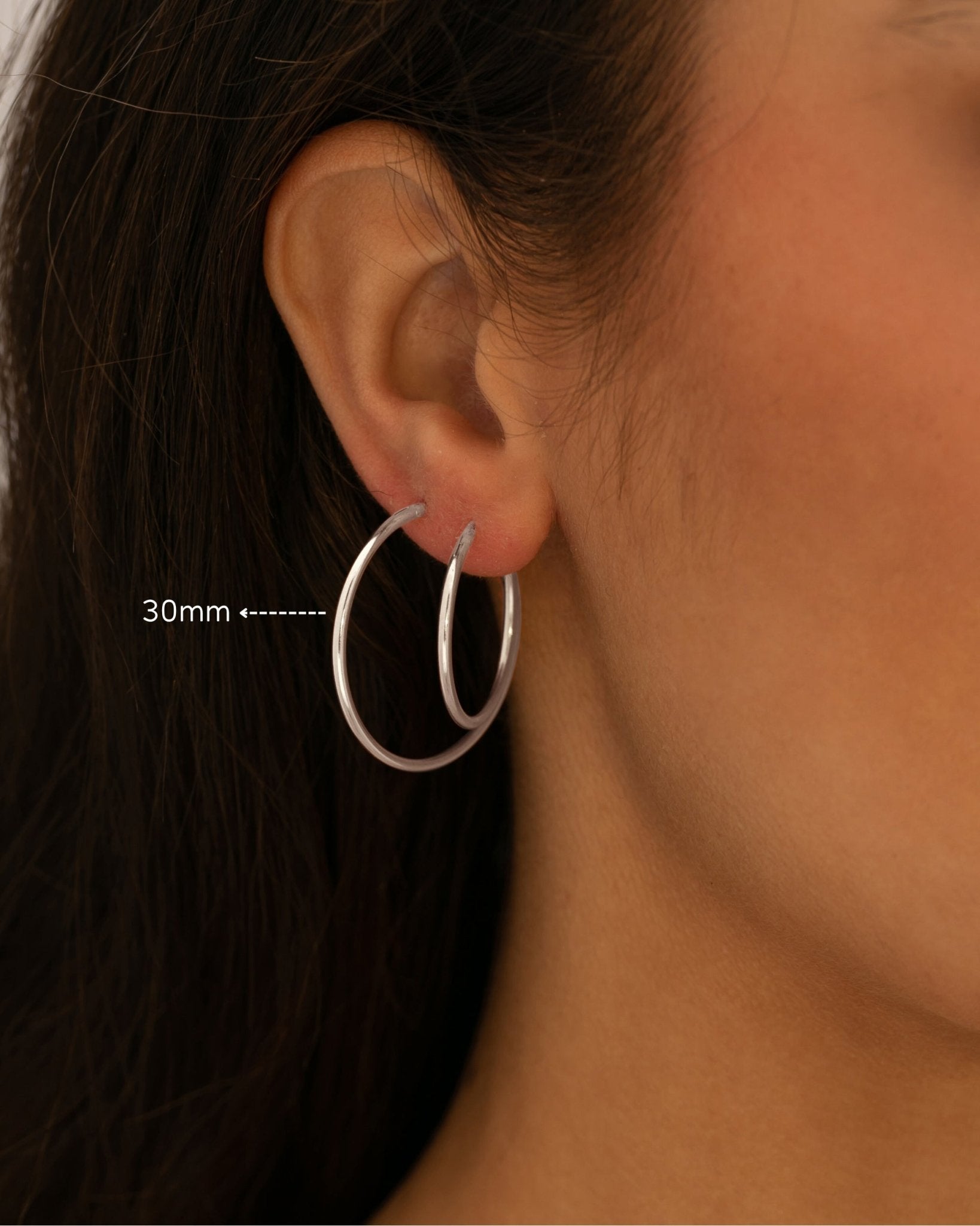Silver 30mm Skinny Hoop Earrings