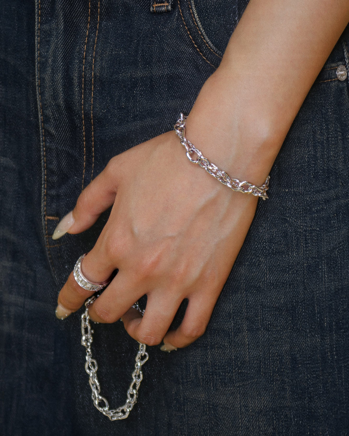 Molten Dual Chain Bracelet in Silver - en route jewelry