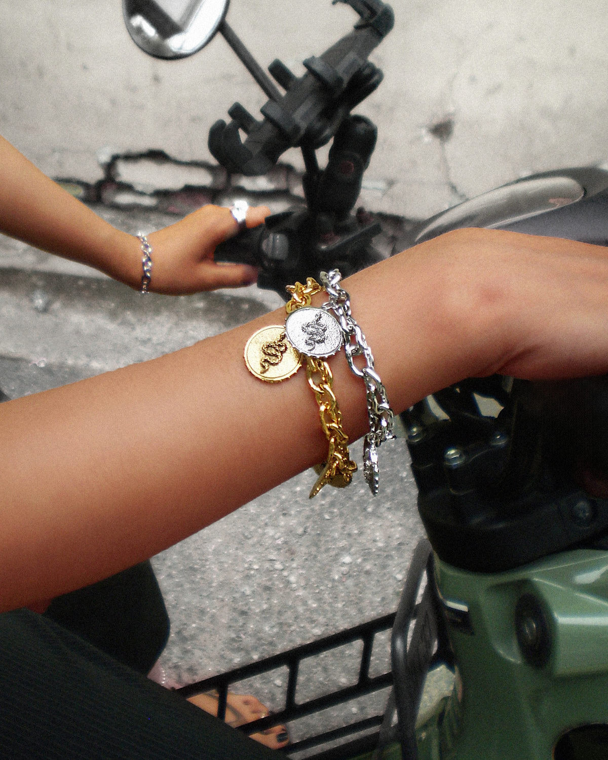Trinity Snake Coin Double Chain Bracelet - en route jewelry