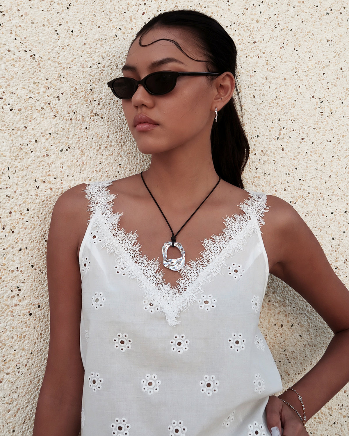 Liquid Shell Cord Necklace in Silver - en route jewelry