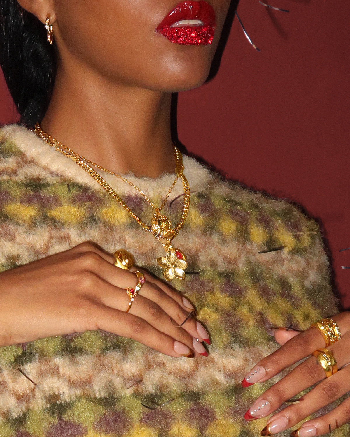 Textured Floral Pendant in Gold