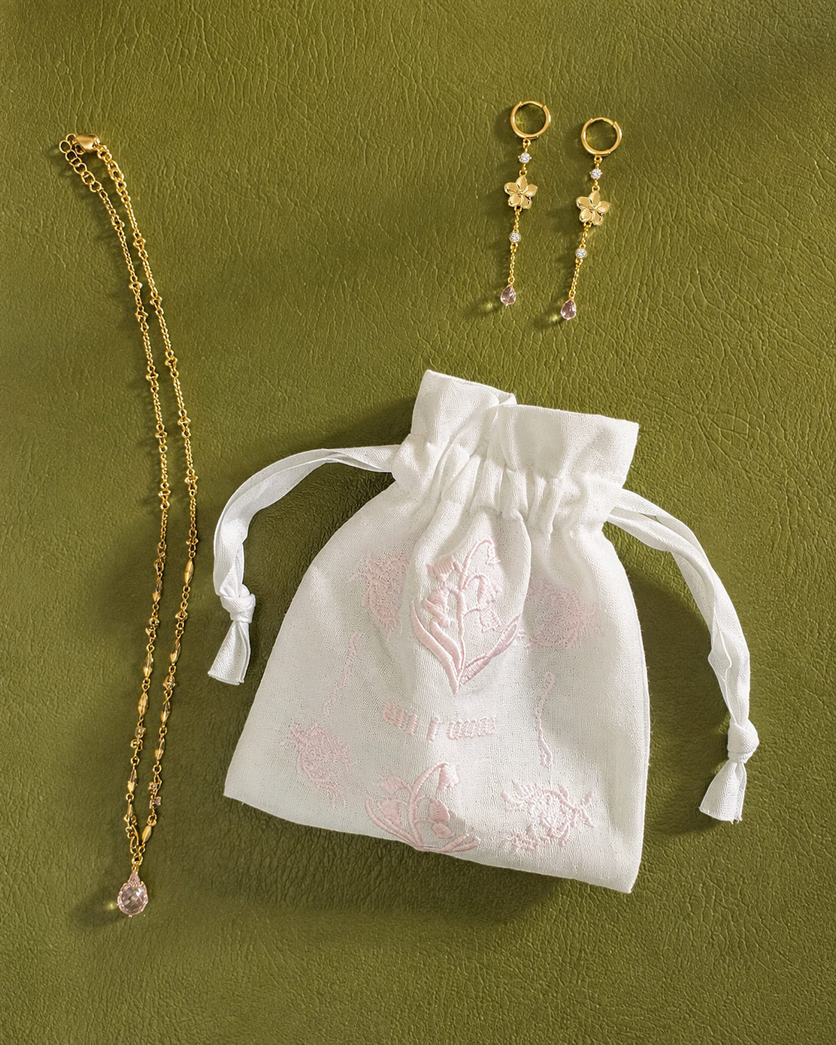 Lily of the Valley Jewelry Pouch - Pink - en route jewelry