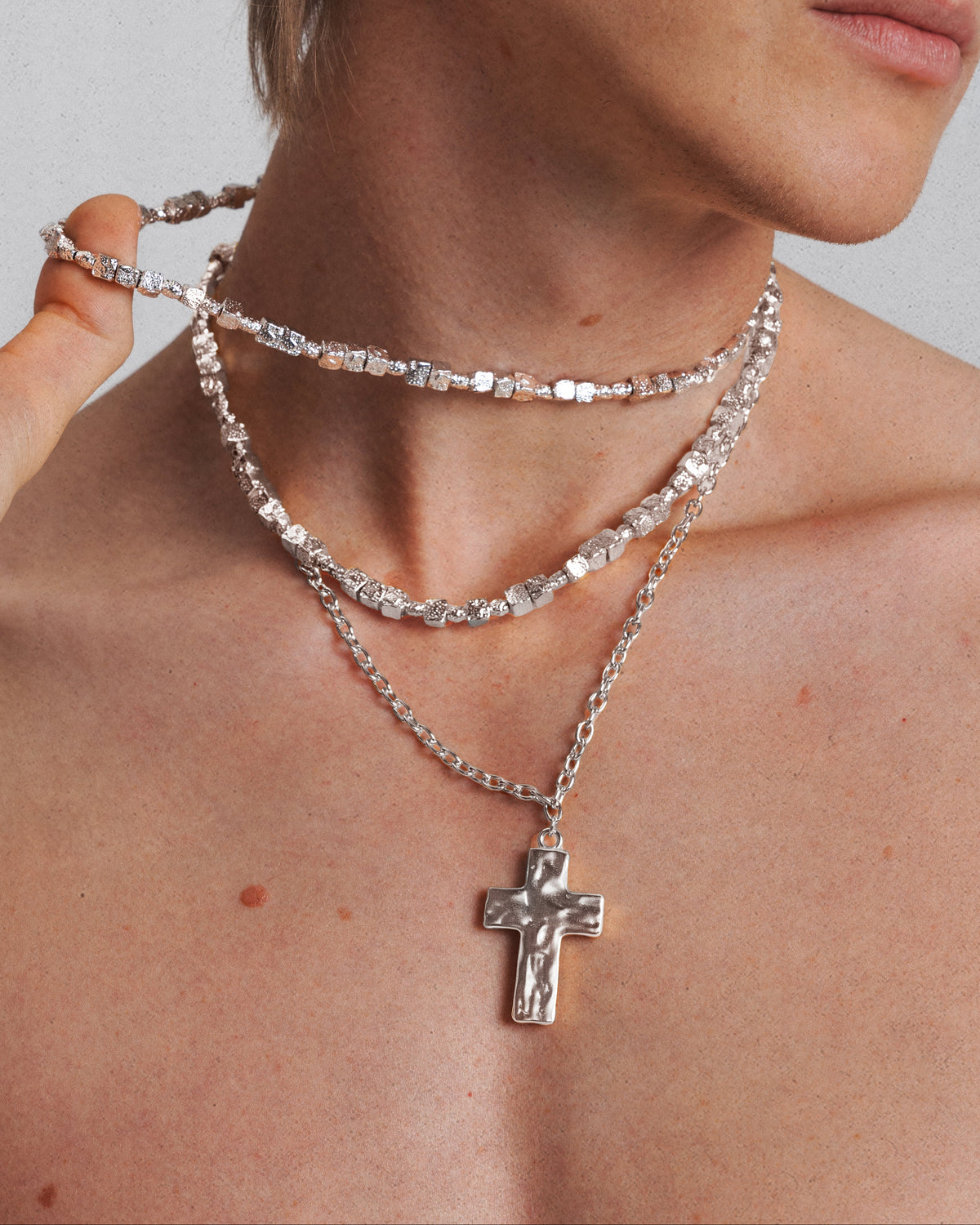 Textured Square Necklace in Silver - en route jewelry