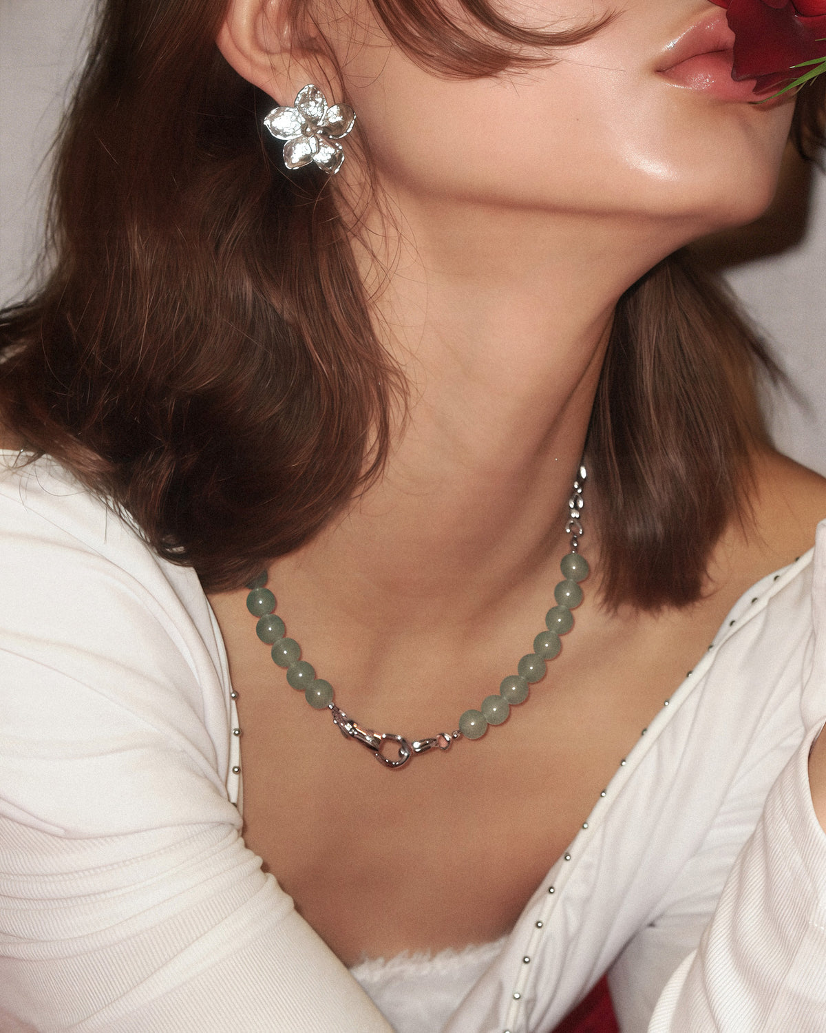 Green Aventurine Beaded Necklace with Charm Holder Clasp - En Route Jewelry