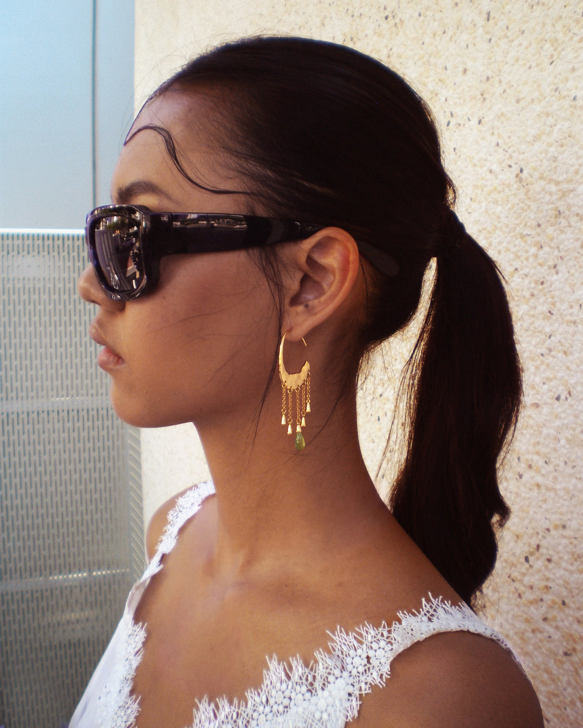 Crescent Tassel Drop Earrings in Gold