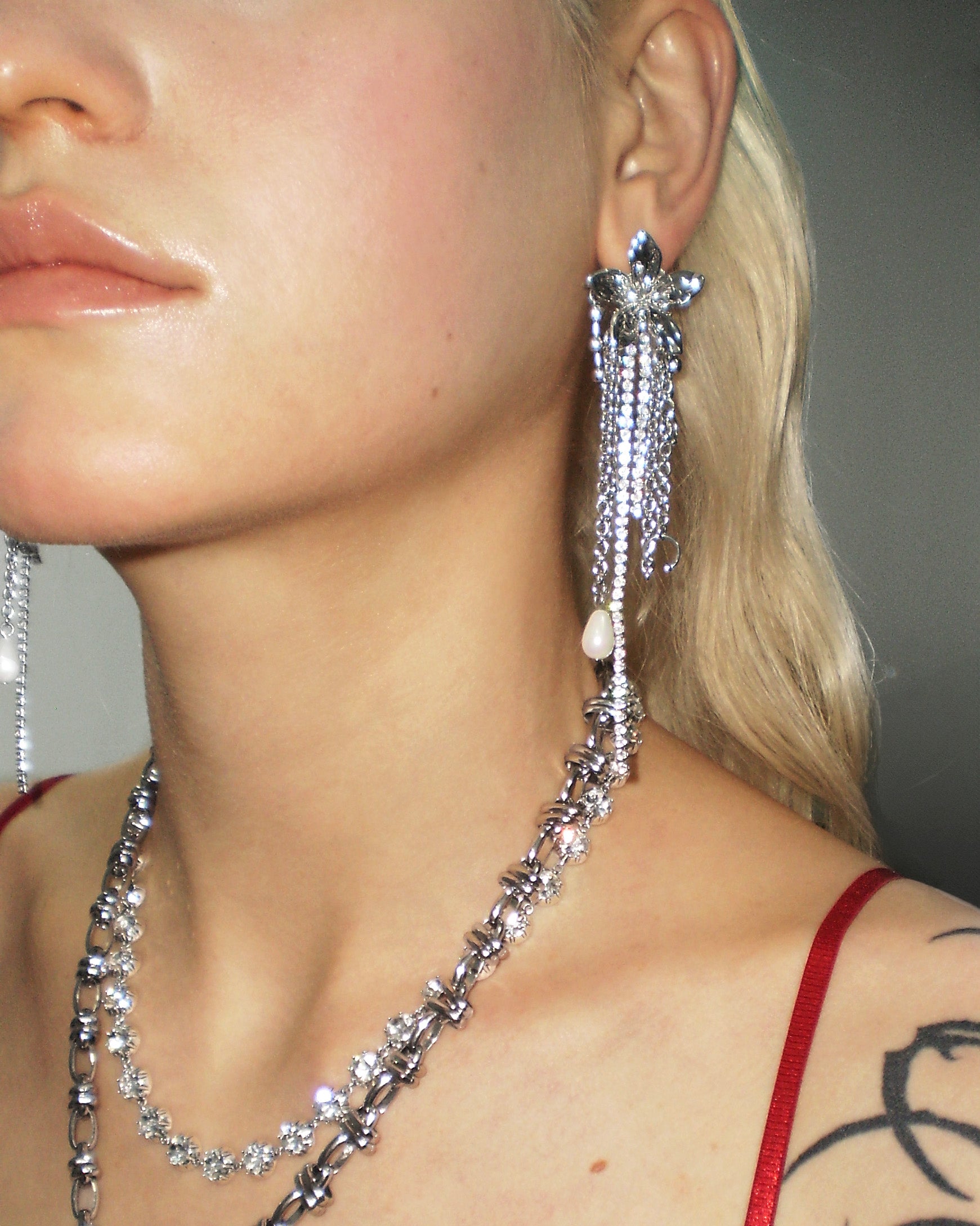 Flora Earrings | Silver Flower Fringe & Pearl Drop | en route jewelry
