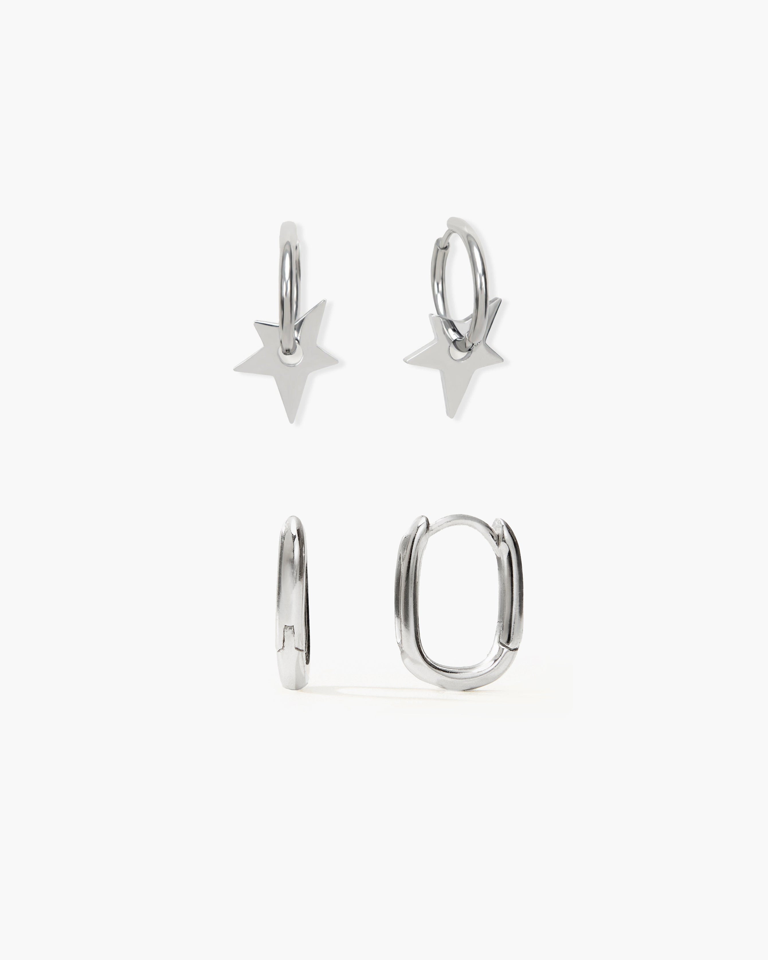 Orecchini A Stella In Acciaio Inox Lucido &ndash; Piercing A Stelle &ndash; 1 Paio Argento