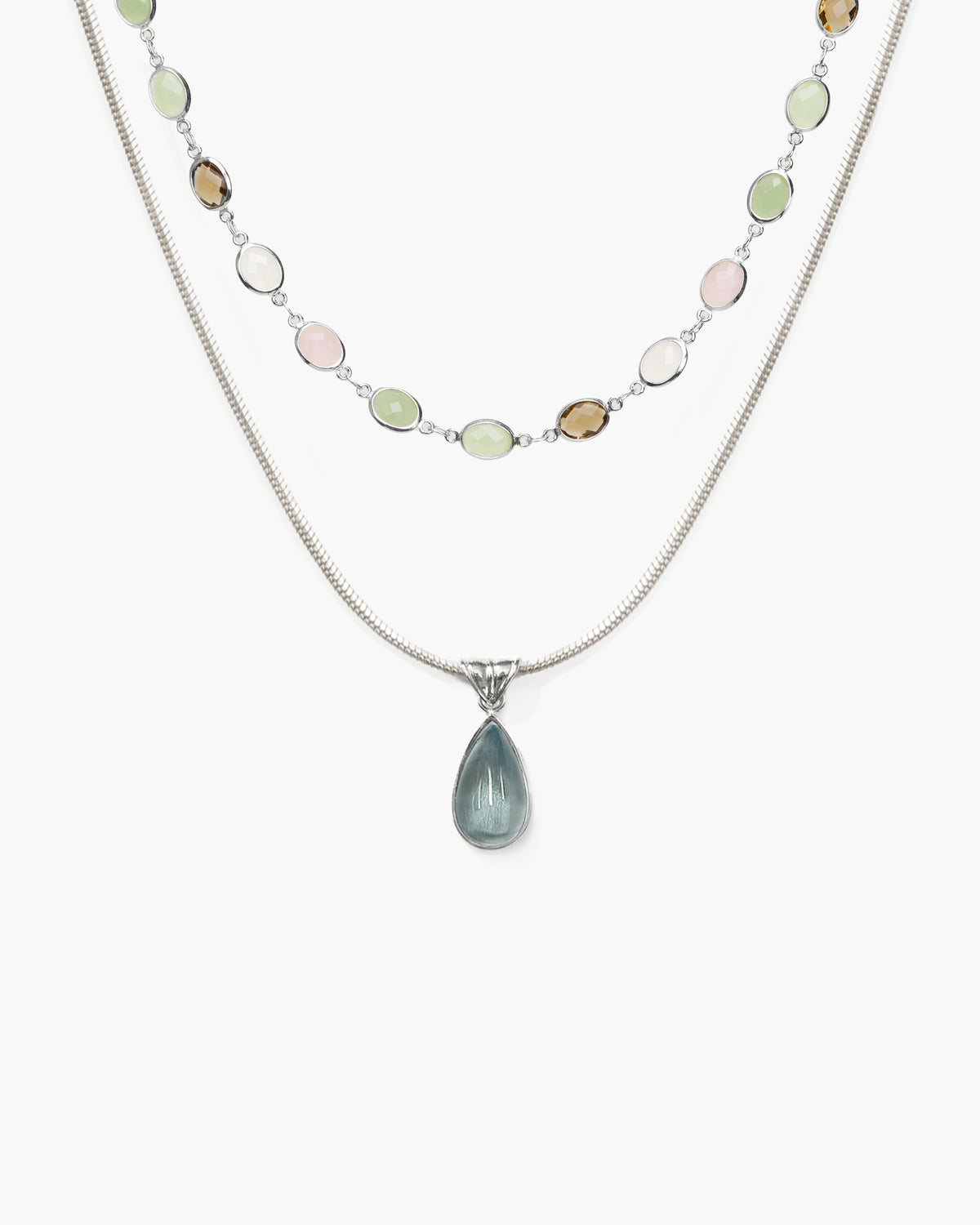 Waterdrop & Whimsical Romance Stone Necklace Set, Waterdrop & Whimsical Romance Stone Necklace Set in Silver - En Route Jewelry
