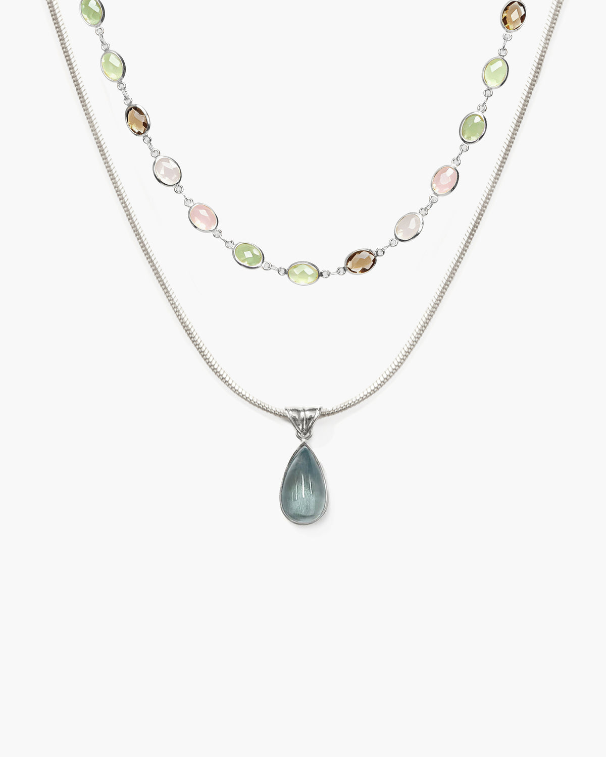 Waterdrop & Whimsical Romance Stone Necklace Set in Silver