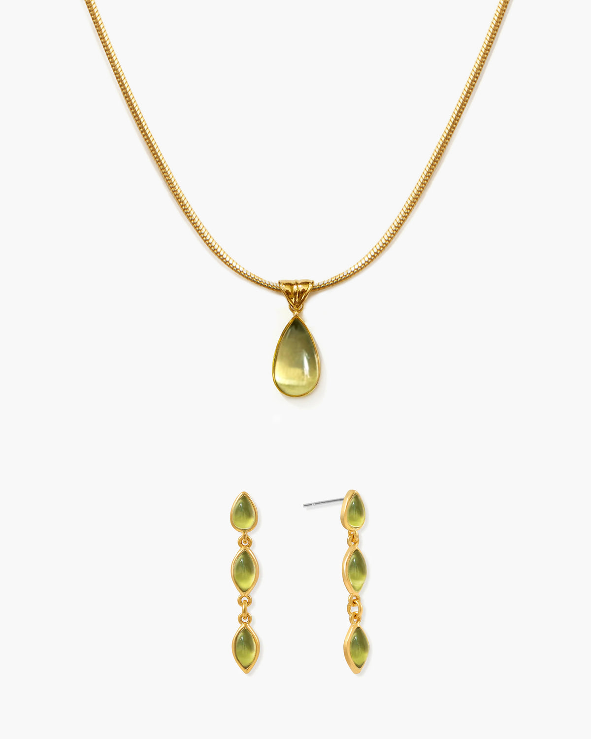 Waterdrop Necklace & Olive Marquise Earrings Set - En Route Jewelry
