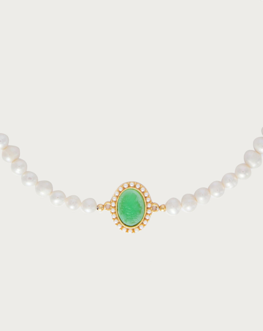 Green Cameo Pearl Necklace