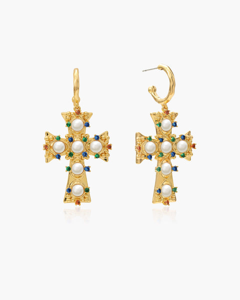 Lover Helius Pearl Cross Earrings
