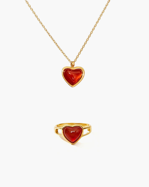 Carnelian Heart Necklace &amp Ring Set