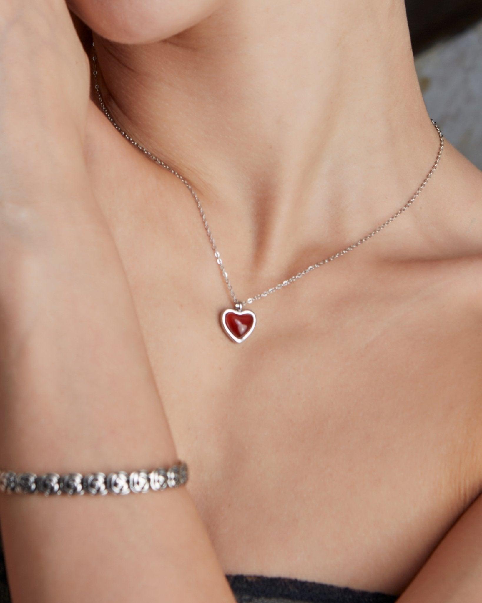 Carnelian Stone Heart Necklace in Silver - En Route Jewelry