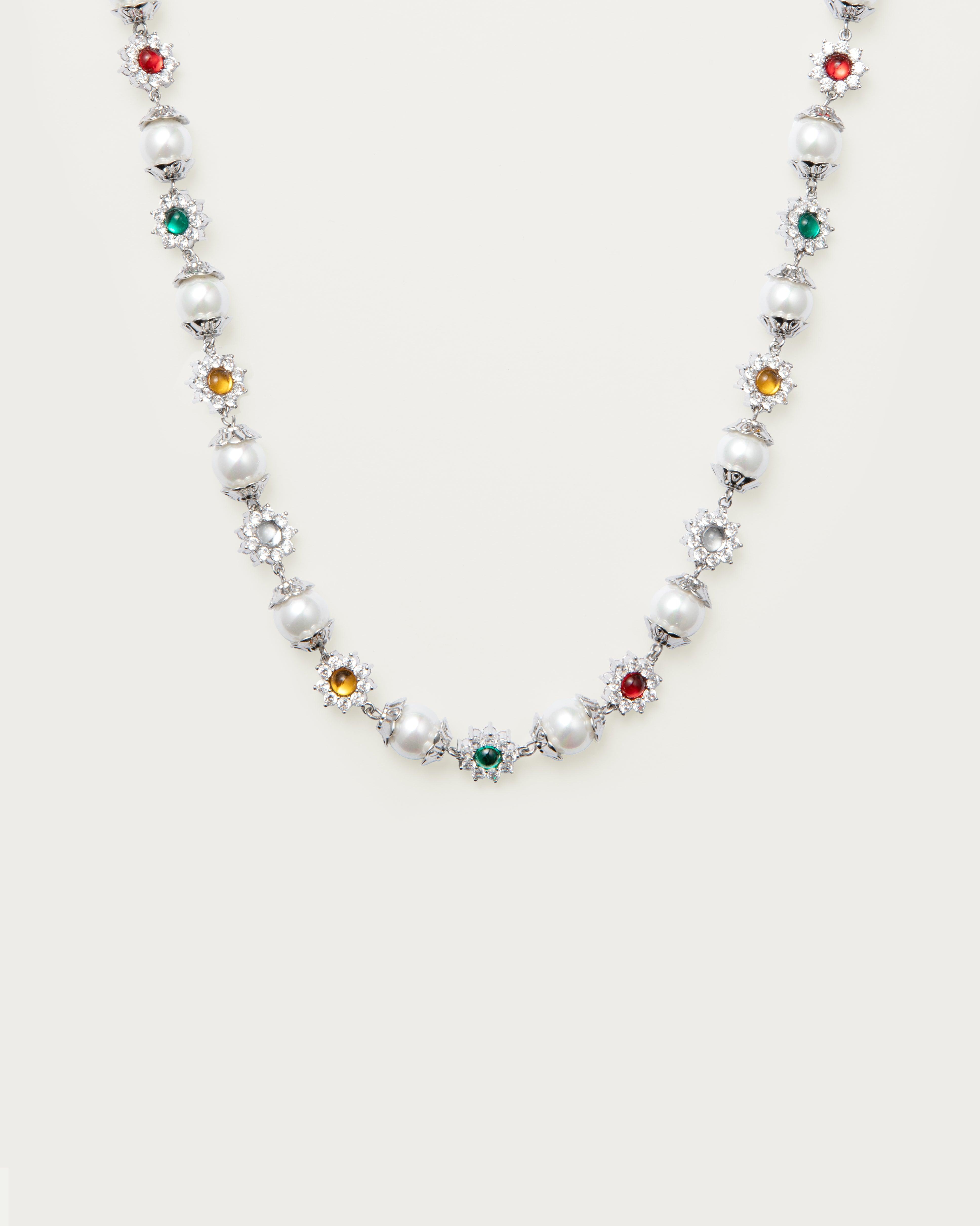 Daisy Pearl Necklace in Silver - En Route Jewelry