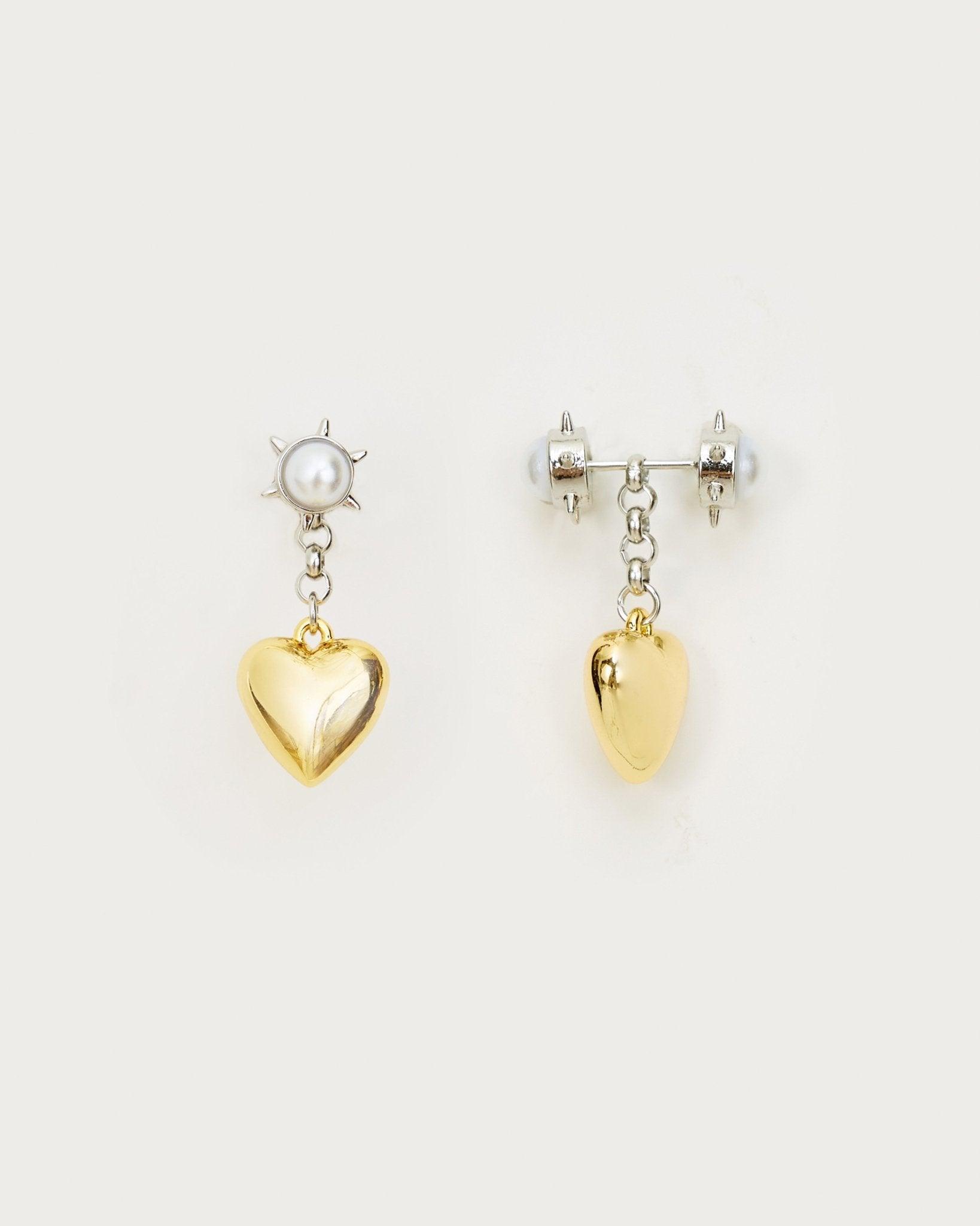 Duet Mixed Heart Earrings With Pearl - En Route Jewelry