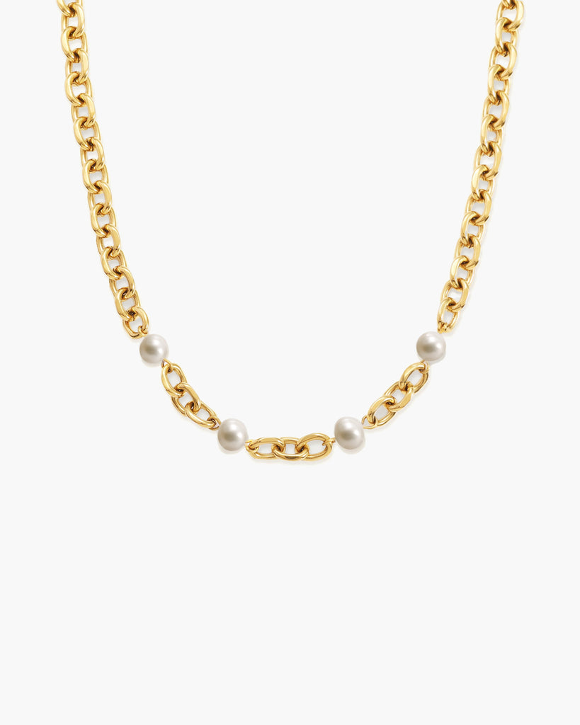 Gold Pearl Necklace | Baroque Shell Pearls & Chunky Chain | en