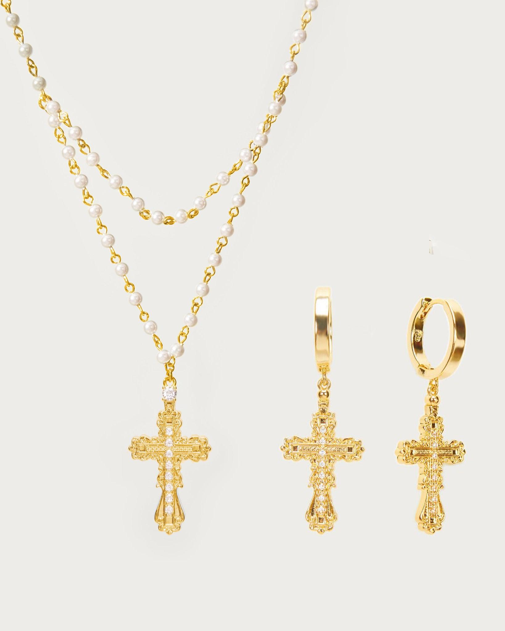 Everette Cross Set in Silver - En Route Jewelry