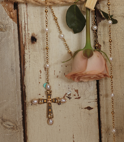 Wild Rose Layered Cross Necklace in Two-Tone