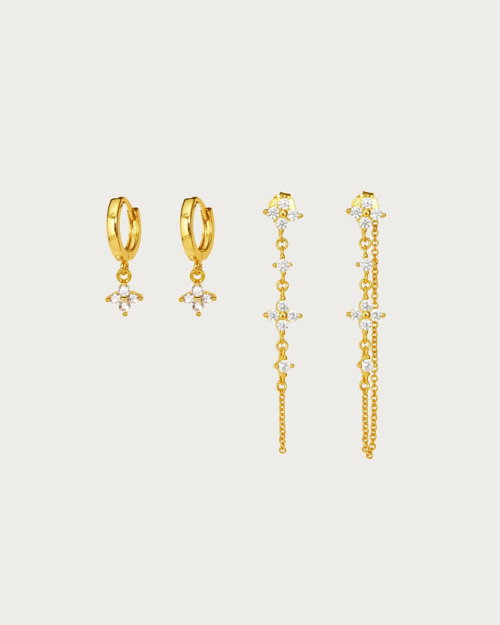 Gold Lucky Clover Earrings Set - En Route Jewelry